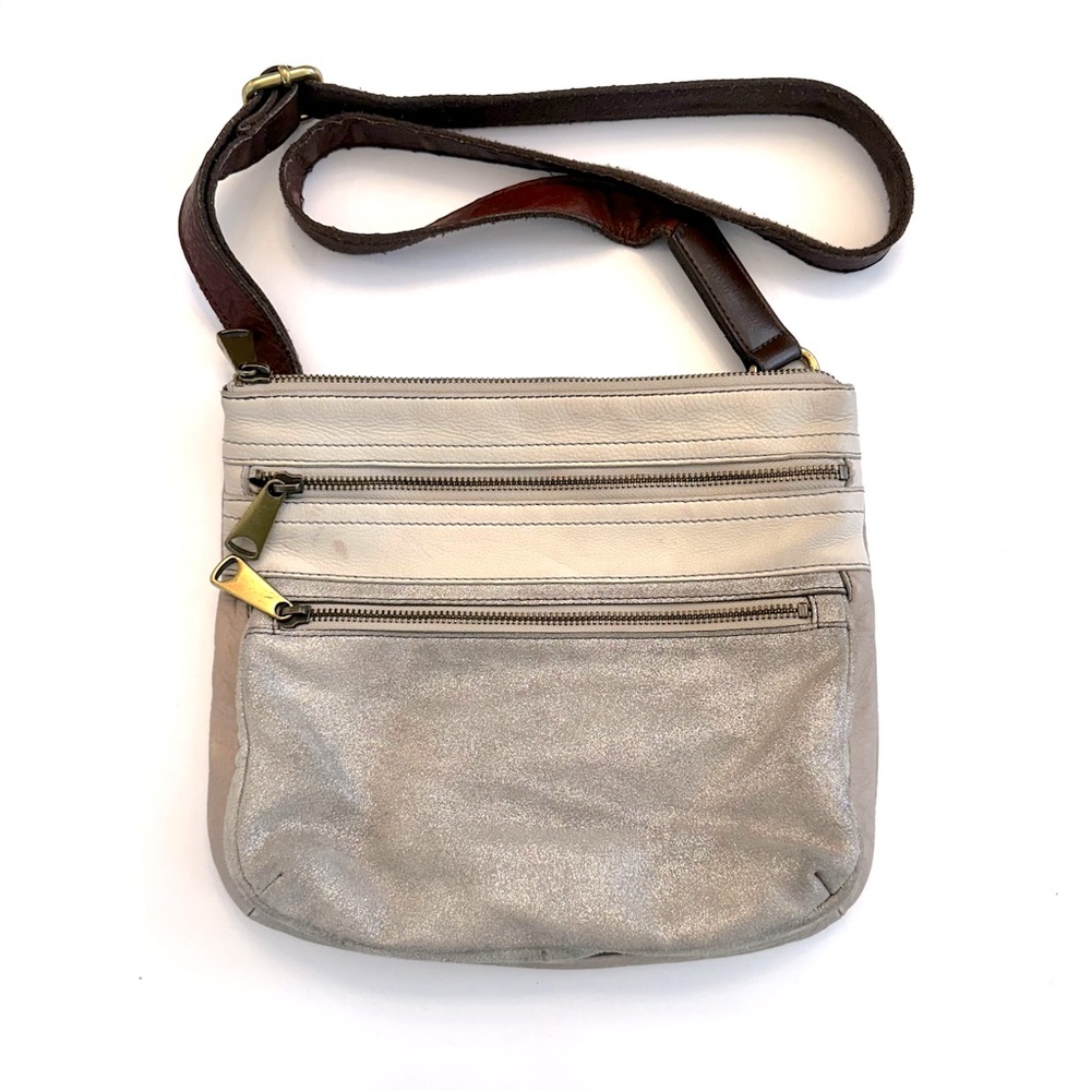 Fossil Explorer Leather cream and metallic Crossbody bag